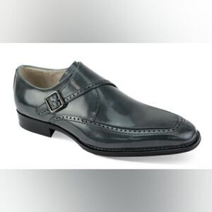 GIOVANNI MEN'S AMATO GREY LEATHER MOC TOE SINGLE MONK STRAP DRESS SHOE.